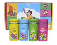 Holi Gulal Colour - Yellow | Pink | Blue and Green Tesu Flower | Rose Petals | Marigold | Sandalwood | Maize Starch | Colour - Pack of 4 100grams x 4 - 4.1cm X 24cm 12cm