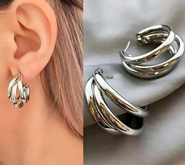Silver Bold Earrings  - Black