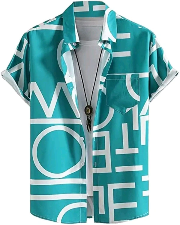 LookMark Men's Cotton Blend Printed Stitched Half Sleeve Regular Fit Shirt