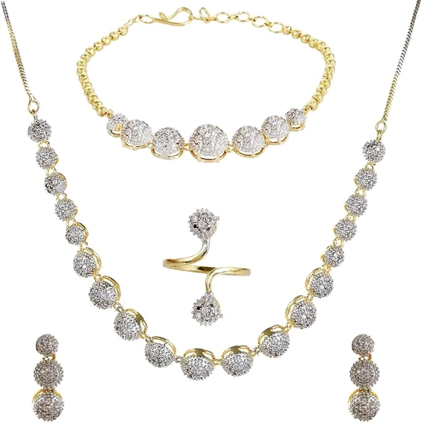 YouBella Jewellery Set for Women American Diamond Combo of Choker Necklace Set with Earrings, Bracelet and Ring for Girls and Women