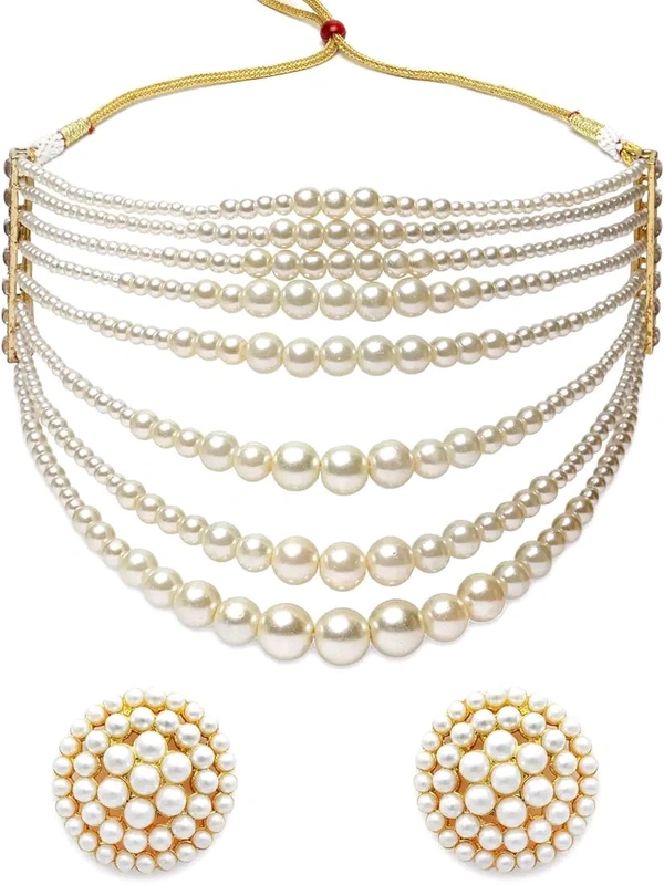 Shining Diva Fashion Latest Stylish Design Fancy Multilayer Pearl Choker Necklace Jewellery Set for Women (15