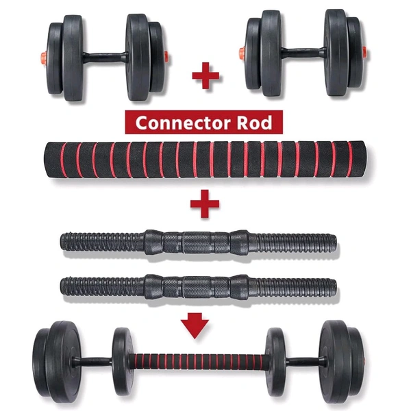 Anamika  2-in-1 Fitness Kit: Bullar 30kg PVC Dumbbells + Barbell Set w/ Connector | Adjustable Weights for Full Body Workout. - 30L x 30W Centimeters, Black