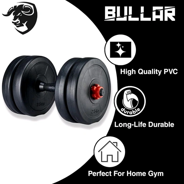 Anamika  2-in-1 Fitness Kit: Bullar 30kg PVC Dumbbells + Barbell Set w/ Connector | Adjustable Weights for Full Body Workout. - 30L x 30W Centimeters, Black