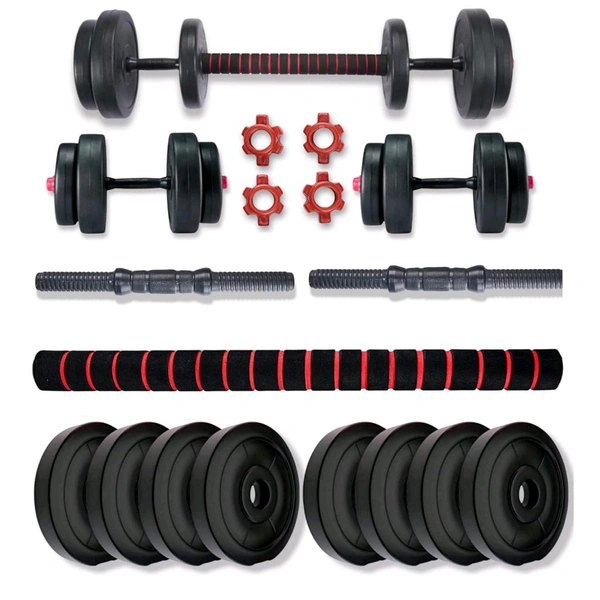 Anamika  2-in-1 Fitness Kit: Bullar 30kg PVC Dumbbells + Barbell Set w/ Connector | Adjustable Weights for Full Body Workout. - 30L x 30W Centimeters, Black