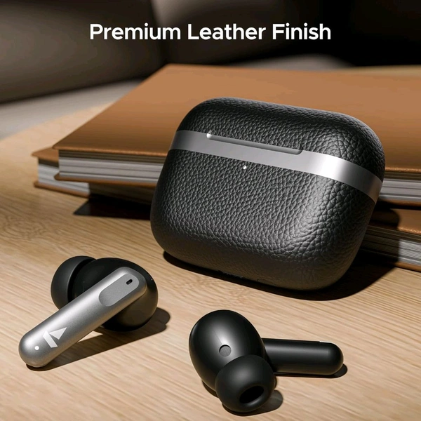 boAt ✨ boAt Airdopes 111v2 TWS | 50H Playtime • ENx™ Quad Mics • Premium Leather Finish • 13mm Drivers Fast Charge • Dual EQ • IPX4 • Made in India 🇮🇳 - 25 Millimeters, Classic Black