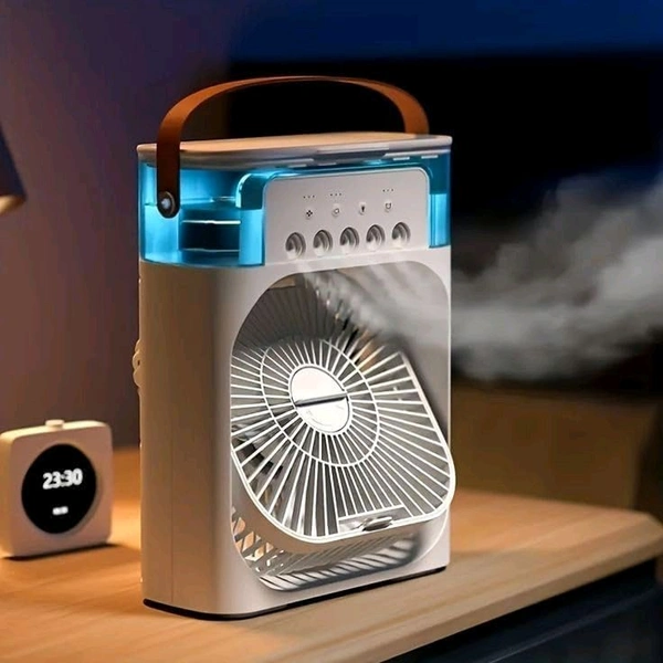 Anamika  ❄️ Portable 2-in-1 Air Cooler & Misting Fan | 7-Color LED • 3 Wind/Spray Modes • 3H Timer • USB-Powered *Compact Desktop Cooler w/ 0.6L Tank • 360° Tilt • Floor/Office Use* - White