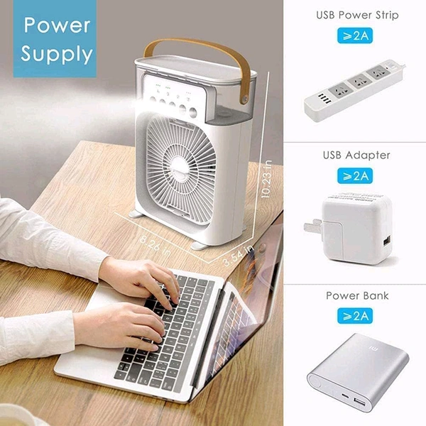 Anamika  ❄️ Portable 2-in-1 Air Cooler & Misting Fan | 7-Color LED • 3 Wind/Spray Modes • 3H Timer • USB-Powered *Compact Desktop Cooler w/ 0.6L Tank • 360° Tilt • Floor/Office Use* - White