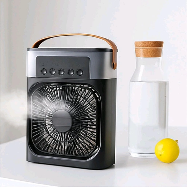 Anamika  ❄️ Portable 2-in-1 Air Cooler & Misting Fan | 7-Color LED • 3 Wind/Spray Modes • 3H Timer • USB-Powered *Compact Desktop Cooler w/ 0.6L Tank • 360° Tilt • Floor/Office Use* - Black