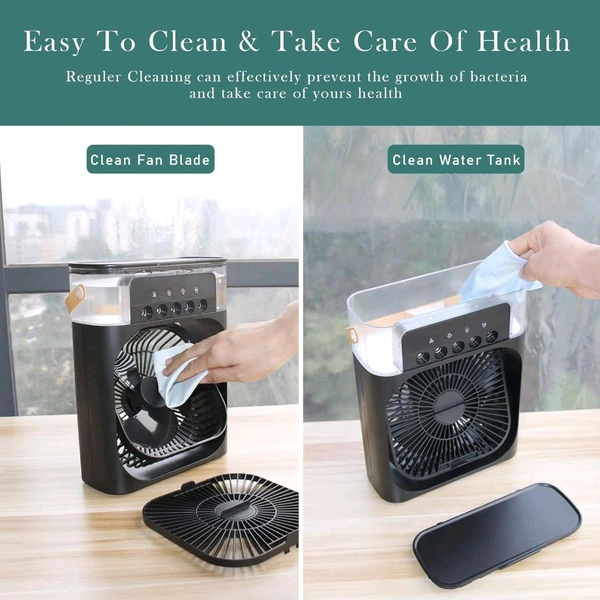 Anamika  ❄️ Portable 2-in-1 Air Cooler & Misting Fan | 7-Color LED • 3 Wind/Spray Modes • 3H Timer • USB-Powered *Compact Desktop Cooler w/ 0.6L Tank • 360° Tilt • Floor/Office Use* - Black
