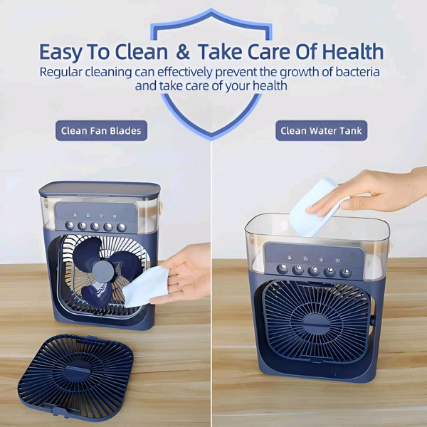 Anamika  ❄️ Portable 2-in-1 Air Cooler & Misting Fan | 7-Color LED • 3 Wind/Spray Modes • 3H Timer • USB-Powered *Compact Desktop Cooler w/ 0.6L Tank • 360° Tilt • Floor/Office Use* - Navy Blue