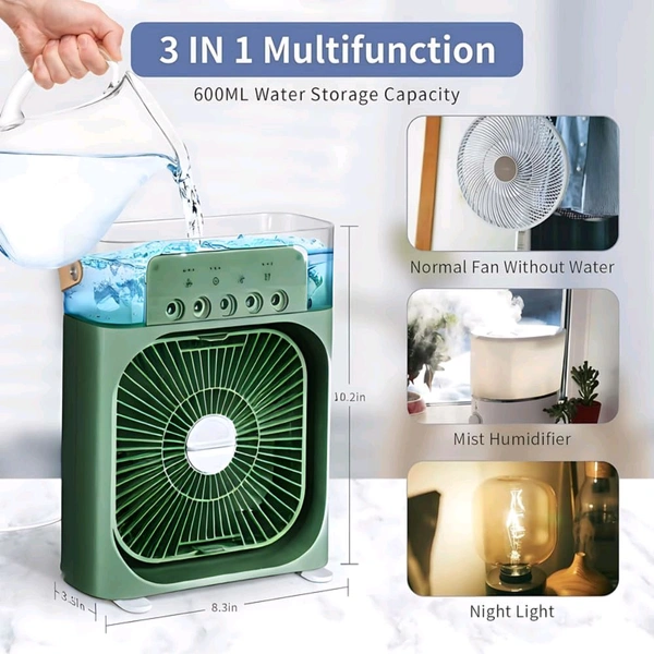 Anamika  ❄️ Portable 2-in-1 Air Cooler & Misting Fan | 7-Color LED • 3 Wind/Spray Modes • 3H Timer • USB-Powered *Compact Desktop Cooler w/ 0.6L Tank • 360° Tilt • Floor/Office Use* - Japanese Laurel