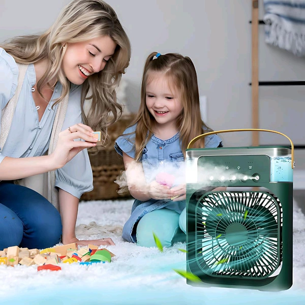 Anamika  ❄️ Portable 2-in-1 Air Cooler & Misting Fan | 7-Color LED • 3 Wind/Spray Modes • 3H Timer • USB-Powered *Compact Desktop Cooler w/ 0.6L Tank • 360° Tilt • Floor/Office Use* - Japanese Laurel