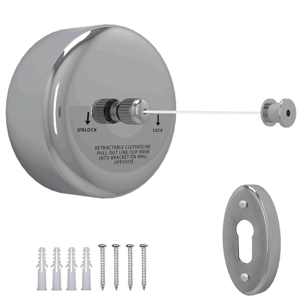 Anamika ✨ Anamika Round Silver Retractable Clothesline — 9ft Lockable & Weatherproof! - Round Silver