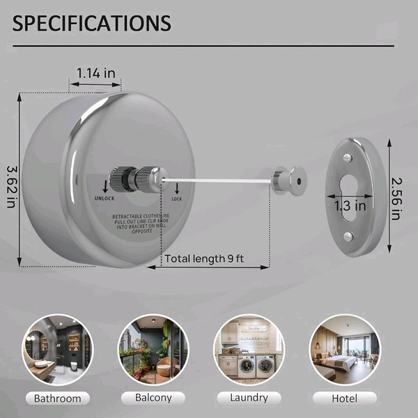 Anamika ✨ Anamika Round Silver Retractable Clothesline — 9ft Lockable & Weatherproof! - Round Silver
