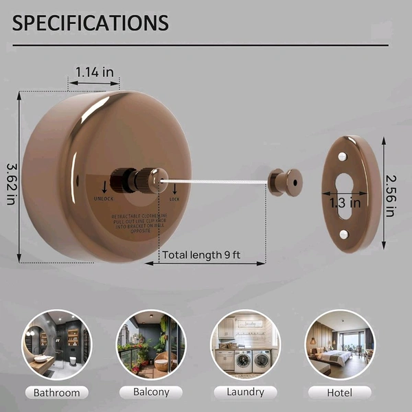 Anamika Round Rose Gold Retractable Clothesline — 9ft Lockable & Weatherproof!