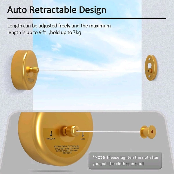 ANAMIKA Anamika Gold Round Retractable Clothesline — 9ft Lockable & Weatherproof! - Gold