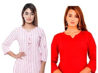 Cotton Kurta Combo -Pink Striped And Plain Marroon - XL