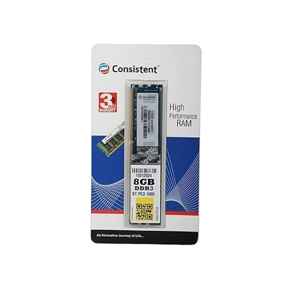 Consistent 8GB DDR3 1600MHz Desktop RAM (Memory) U-DIMM | Long-DIMM | DT PC3-1600 Single Channel Memory with 3 Years Manufacturer Warranty (Made in India)