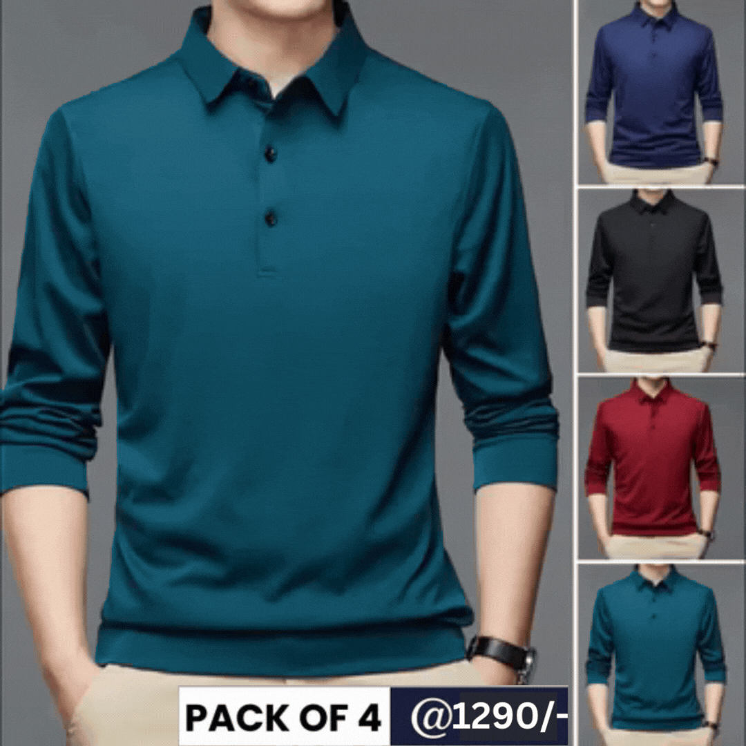 Full Sleeves Men's Cotton T-Shirts- Pack of 4 - Small - 36