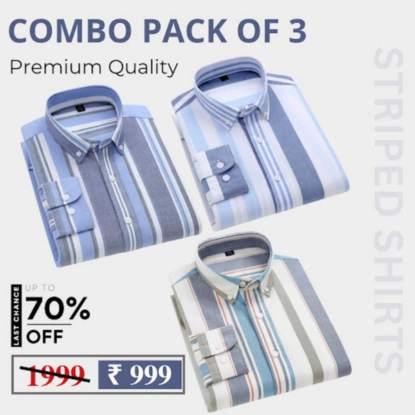 Full Sleeves Men's Cotton Shirts- Pack of 3 - Large - 40