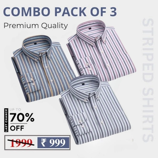 Full Sleeves Men's Cotton Shirts- Pack of 3 - XL - 42