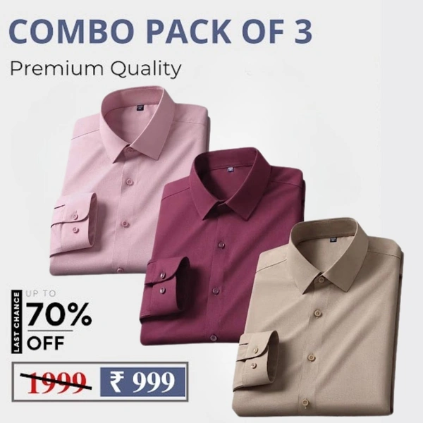 Full Sleeves Men's Cotton Shirts- Pack of 3 - Small - 36