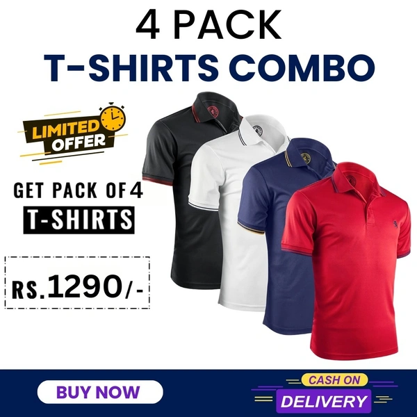 Half Sleeves Men's Cotton T-Shirts- Pack of 4 - XL - 42