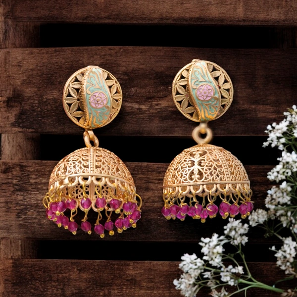 114 Amber Meenakari Jhumkas