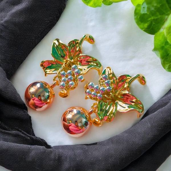 S331 Exotic Flower Statement Earrings - Rose Gold