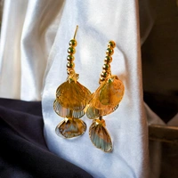 S239 Golden Bunch Of Shell Veins Dangling Earrings - Gold