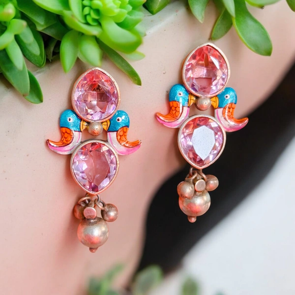 S328 Grand Rose Crystal Earrings - Rose Pink