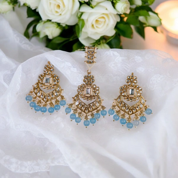 EE020-D36-VON Jeevan Jhumkas with MaangTika - Cyan