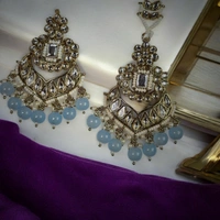 EE020-D36-VON Jeevan Jhumkas with MaangTika - Cyan