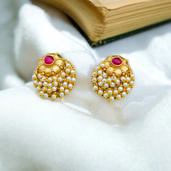 148 Moti Mandala Red Dot Earrings