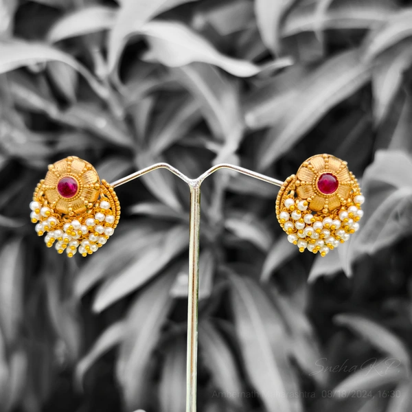 148 Moti Mandala Red Dot Earrings