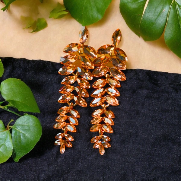 S246 Petals of Brown Long Earrings - Brown