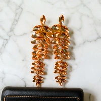 S246 Petals of Brown Long Earrings - Brown