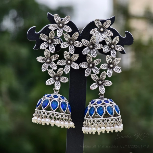 129 Rajani Blue Jhumkas
