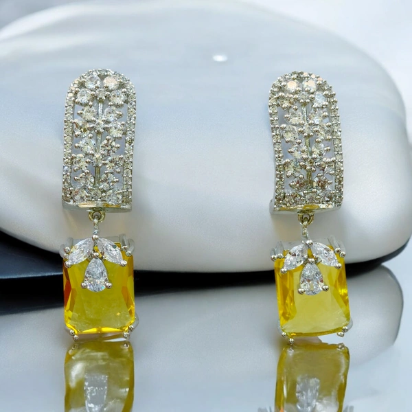 134 Riddhi Square Yellow Drop Earrings