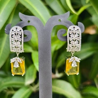 134 Riddhi Square Yellow Drop Earrings