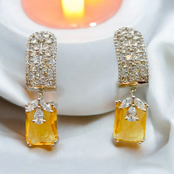 134 Riddhi Square Yellow Drop Earrings