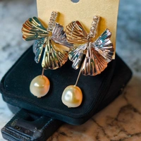 S243 Silver Flower Pearl Drop Earrings - Silver