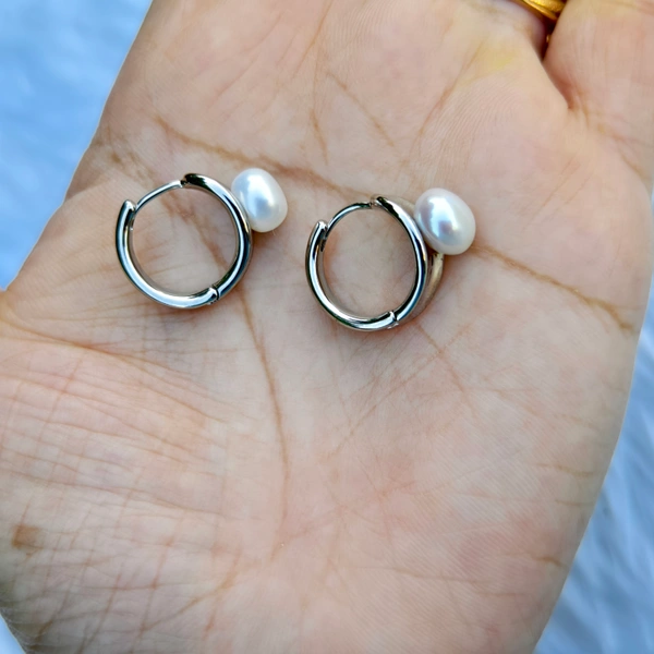 EE088 Simple Button Earring - Silver