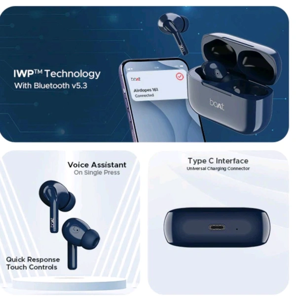 boAt Ear Buds| Wireless Earbuds with Massive Playback of upto 40 Hours, IPX5 Water & Sweat Resistance, IWP Technology, Type C Interface. - Black