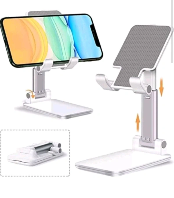 Foldable Mobile Tabletop Stand Adjustable Phone Holder and iPad Stand & For Bed , Table, Office, Video Recording Compatible With All Smartphones, iPad, Tablet. (Black, White) - White