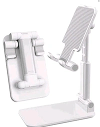 Foldable Mobile Tabletop Stand Adjustable Phone Holder and iPad Stand & For Bed , Table, Office, Video Recording Compatible With All Smartphones, iPad, Tablet. (Black, White) - White