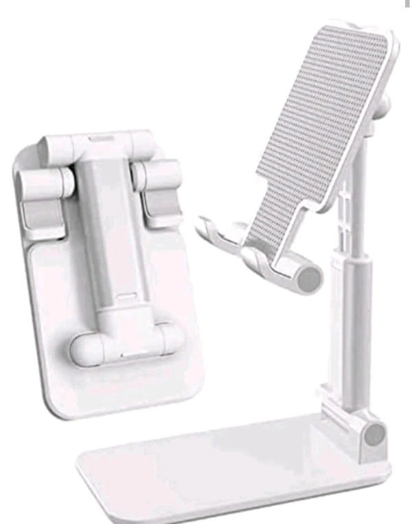 Foldable Mobile Tabletop Stand Adjustable Phone Holder and iPad Stand & For Bed , Table, Office, Video Recording Compatible With All Smartphones, iPad, Tablet. (Black, White) - White