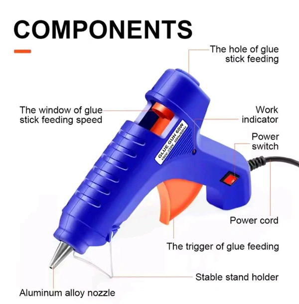 Professional 60 Watt with 5 Pcs Hot Melt Glue Stick & ON / Off Switch.   (1 Pc) - Blue