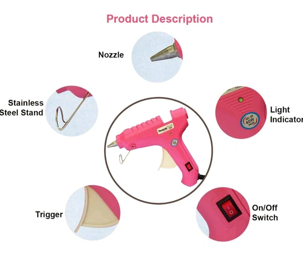 Professional 60 Watt with 5 Pcs Hot Melt Glue Stick & ON / Off Switch.   (1 Pc) - Red