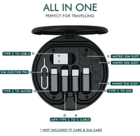 All in One 60W USB Fast Charging Travel Data Cable Set Type C, Lightening and Micro USB Port Inbuilt Mobile Stand Compatible with i, i-Pad, Samsang, RealMi & All Other Android Phones - Black
